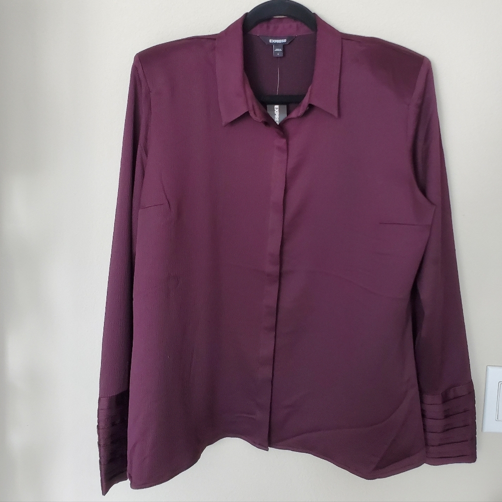 Express Button Up Long Sleeve Blouse